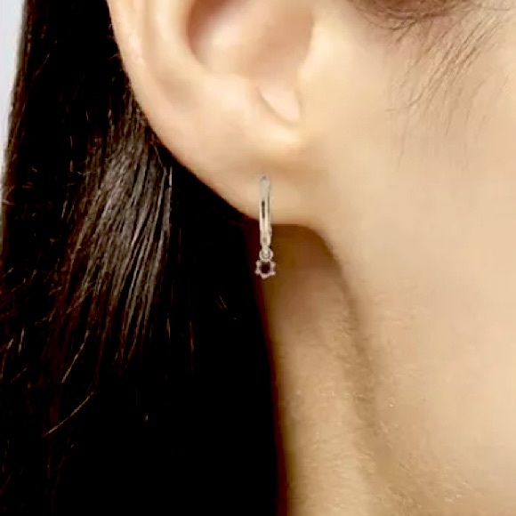 14k Gold and Ruby Huggie Hoop Drop Earrings Dangle Dainty - Picture 3 of 5